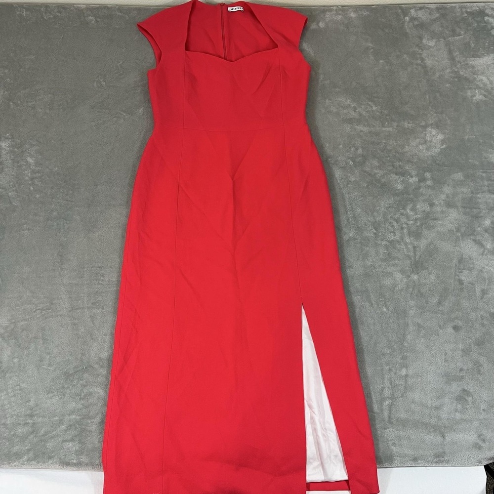E.Stott Polly Cap-Sleeve Sweetheart Midi Dress Womens 10 Red Wool $1,195 Retail